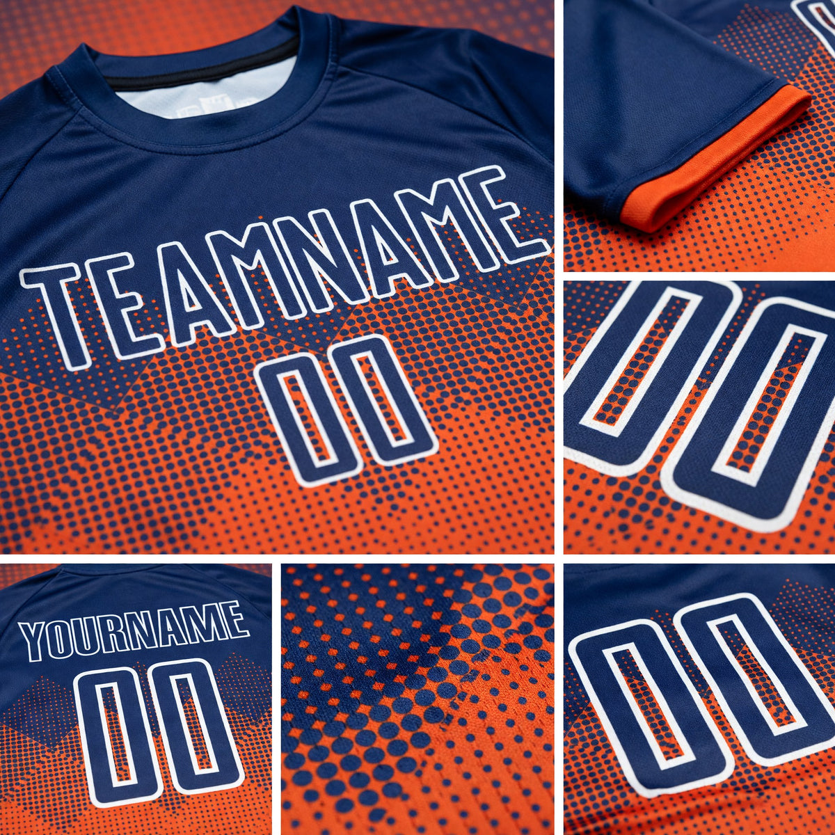 Custom Orange Royal-White Sublimation Soccer Uniform Jersey detail