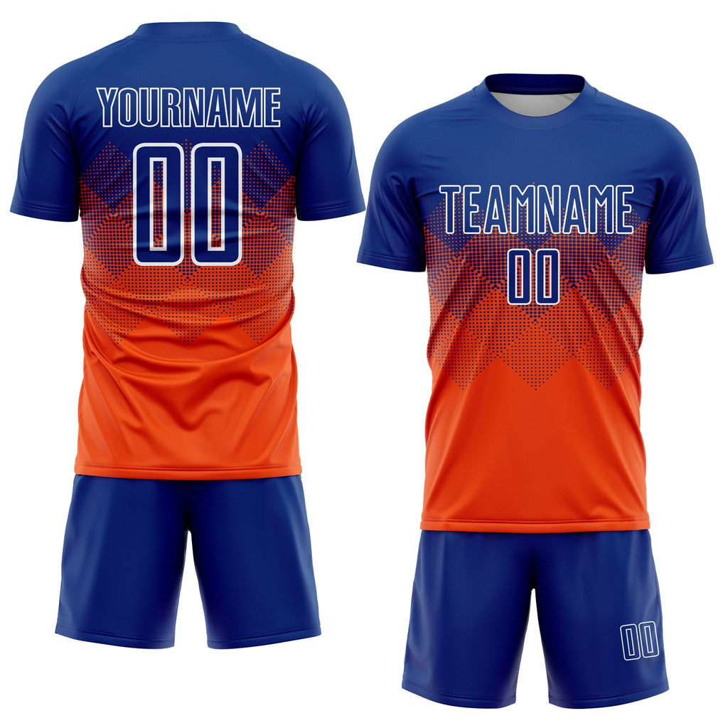 Custom Orange Royal-White Sublimation Soccer Uniform Jersey photo 2