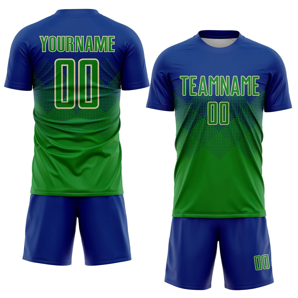 Custom Royal Keely Green-Cream Sublimation Soccer Uniform Jersey photo 2