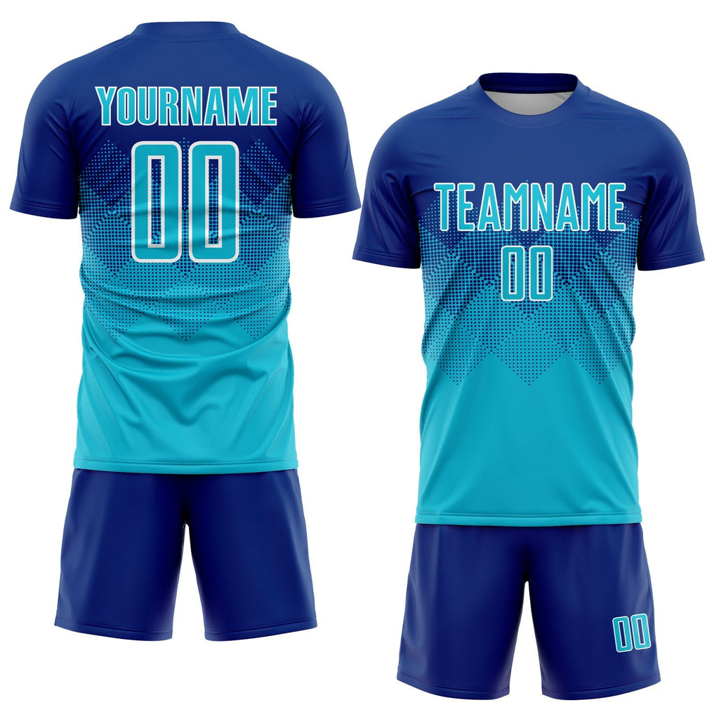 Custom Royal Lakes Blue-White Sublimation Soccer Uniform Jersey photo 2