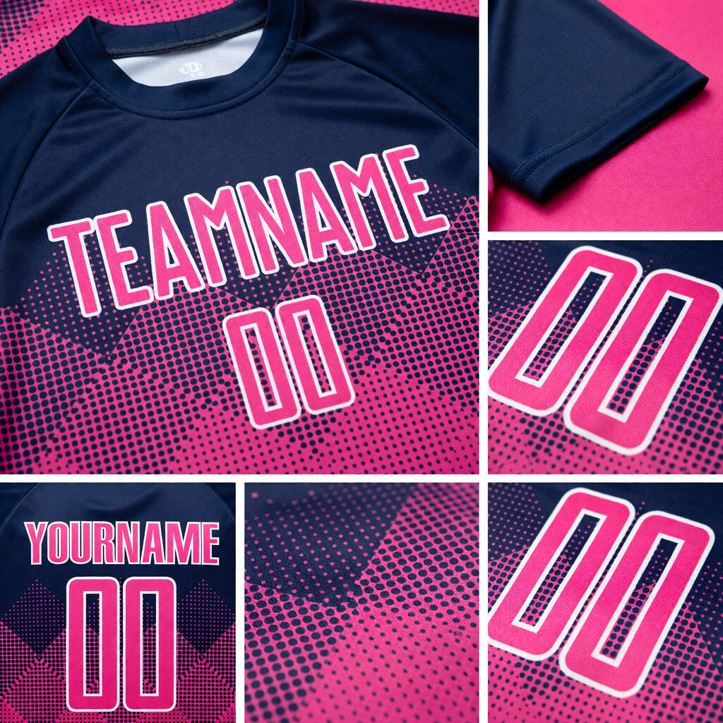 Custom Navy Pink-White Sublimation Soccer Uniform Jersey detail