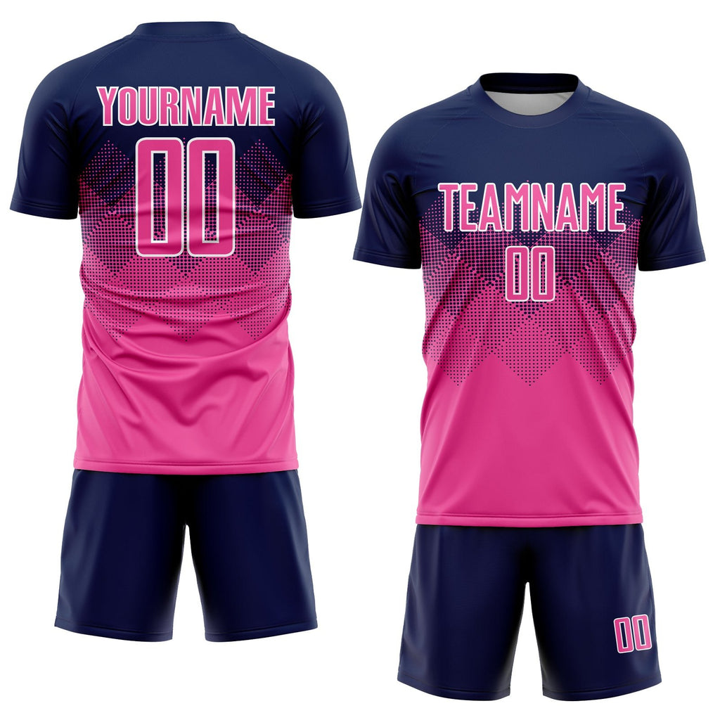 Custom Navy Pink-White Sublimation Soccer Uniform Jersey photo 2