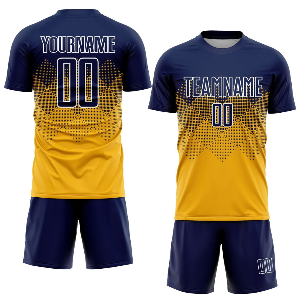 Custom Gold Navy-White Sublimation Soccer Uniform Jersey photo 2