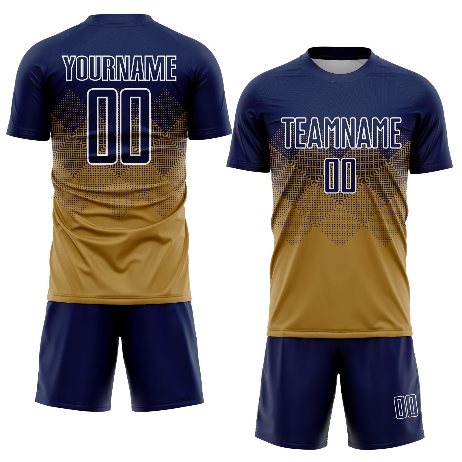 Custom Old Gold Navy-White Sublimation Soccer Uniform Jersey photo 2