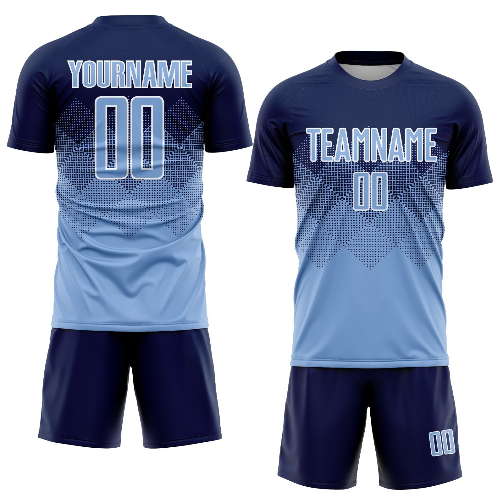 Custom Navy Light Blue-White Sublimation Soccer Uniform Jersey photo 2