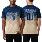Custom Cream Navy-White Sublimation Soccer Uniform Jersey worn front and back