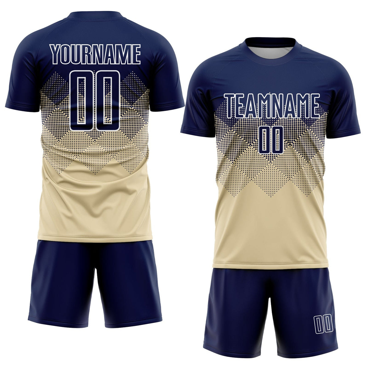 Custom Cream Navy-White Sublimation Soccer Uniform Jersey photo 2