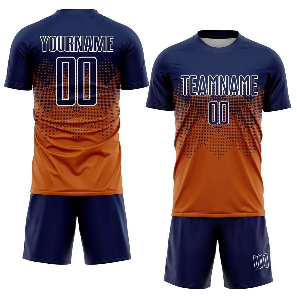 Custom Texas Orange Navy-White Sublimation Soccer Uniform Jersey photo 2
