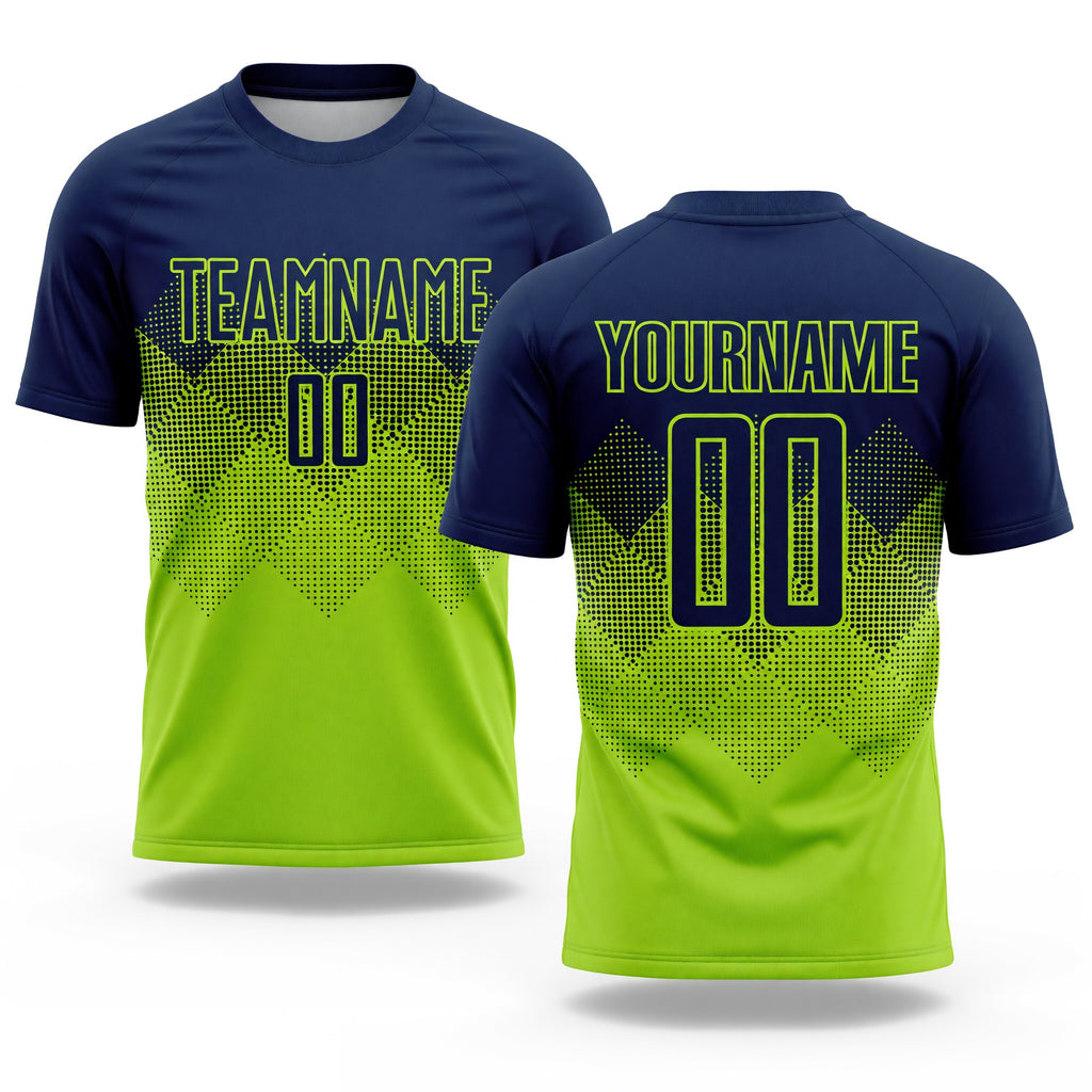 Custom Neon Green Navy Sublimation Soccer Uniform Jersey