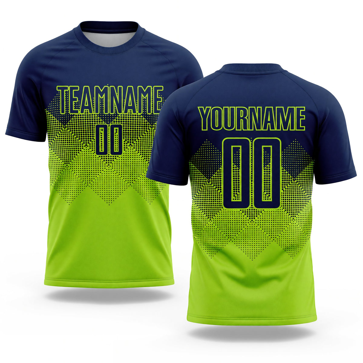 Custom Neon Green Navy Sublimation Soccer Uniform Jersey