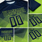Custom Neon Green Navy Sublimation Soccer Uniform Jersey detail