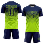 Custom Neon Green Navy Sublimation Soccer Uniform Jersey photo 2