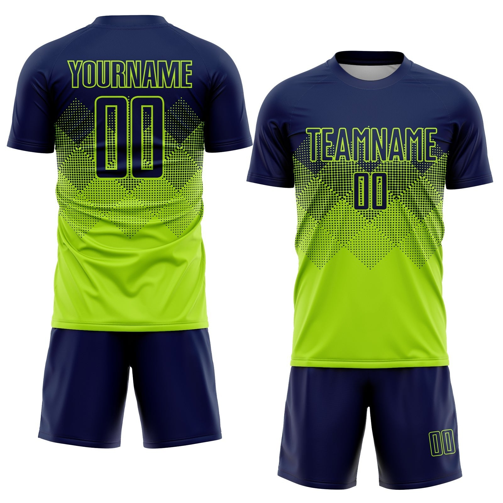 Custom Neon Green Navy Sublimation Soccer Uniform Jersey photo 2