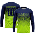 Custom Neon Green Navy Sublimation Soccer Uniform Jersey photo 3