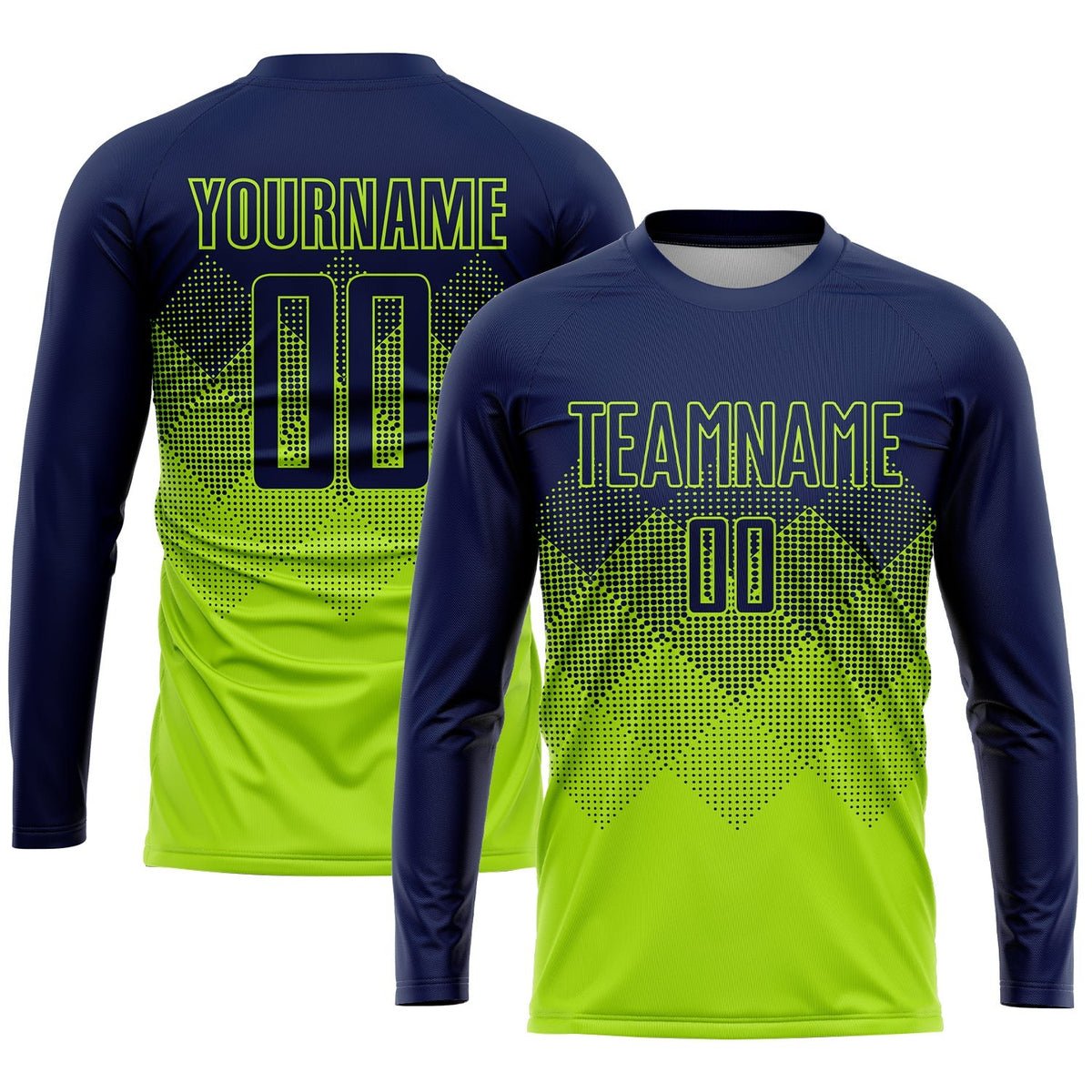 Custom Neon Green Navy Sublimation Soccer Uniform Jersey photo 3