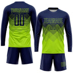 Custom Neon Green Navy Sublimation Soccer Uniform Jersey photo 4