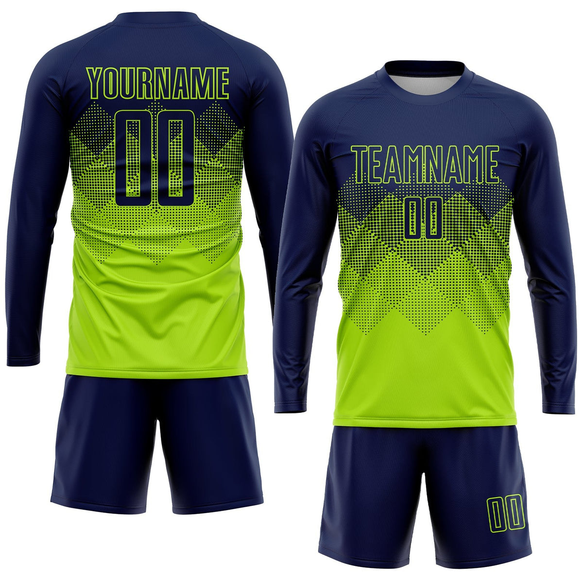 Custom Neon Green Navy Sublimation Soccer Uniform Jersey photo 4