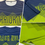 Custom Neon Green Navy Sublimation Soccer Uniform Jersey photo 5