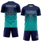 Custom Aqua Navy-White Sublimation Soccer Uniform Jersey photo 2