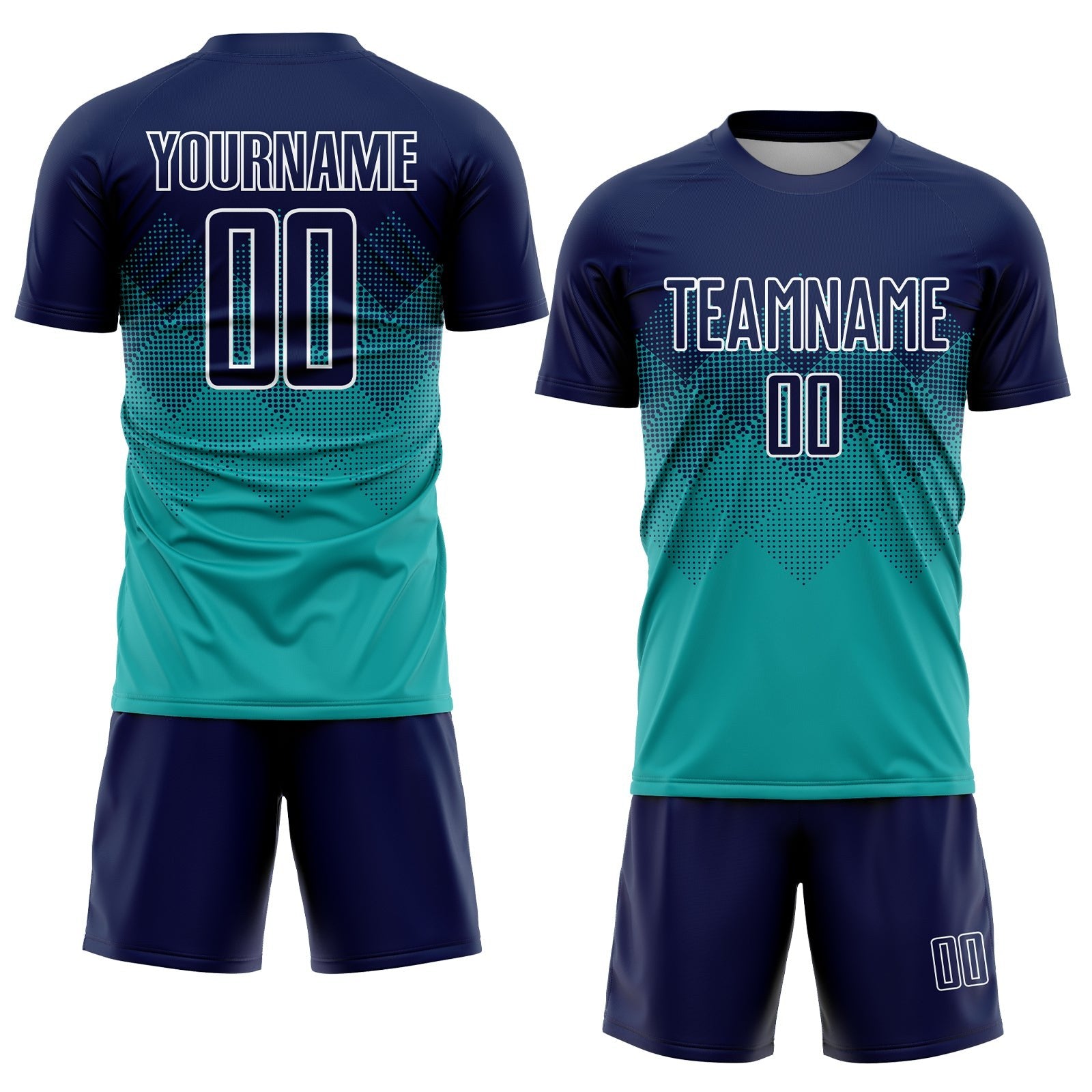 Custom Aqua Navy-White Sublimation Soccer Uniform Jersey photo 2