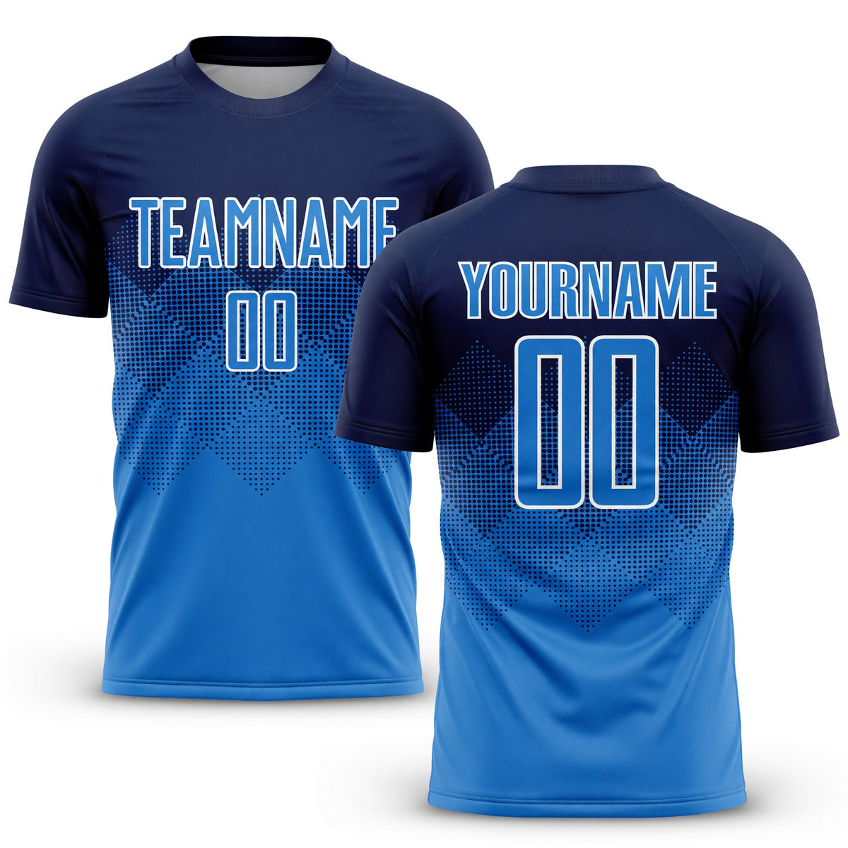 Custom Navy Powder Blue-White Sublimation Soccer Uniform Jersey