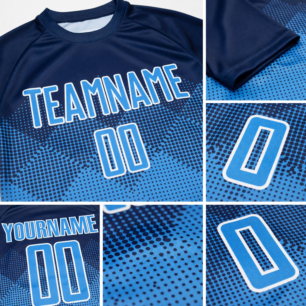 Custom Navy Powder Blue-White Sublimation Soccer Uniform Jersey detail