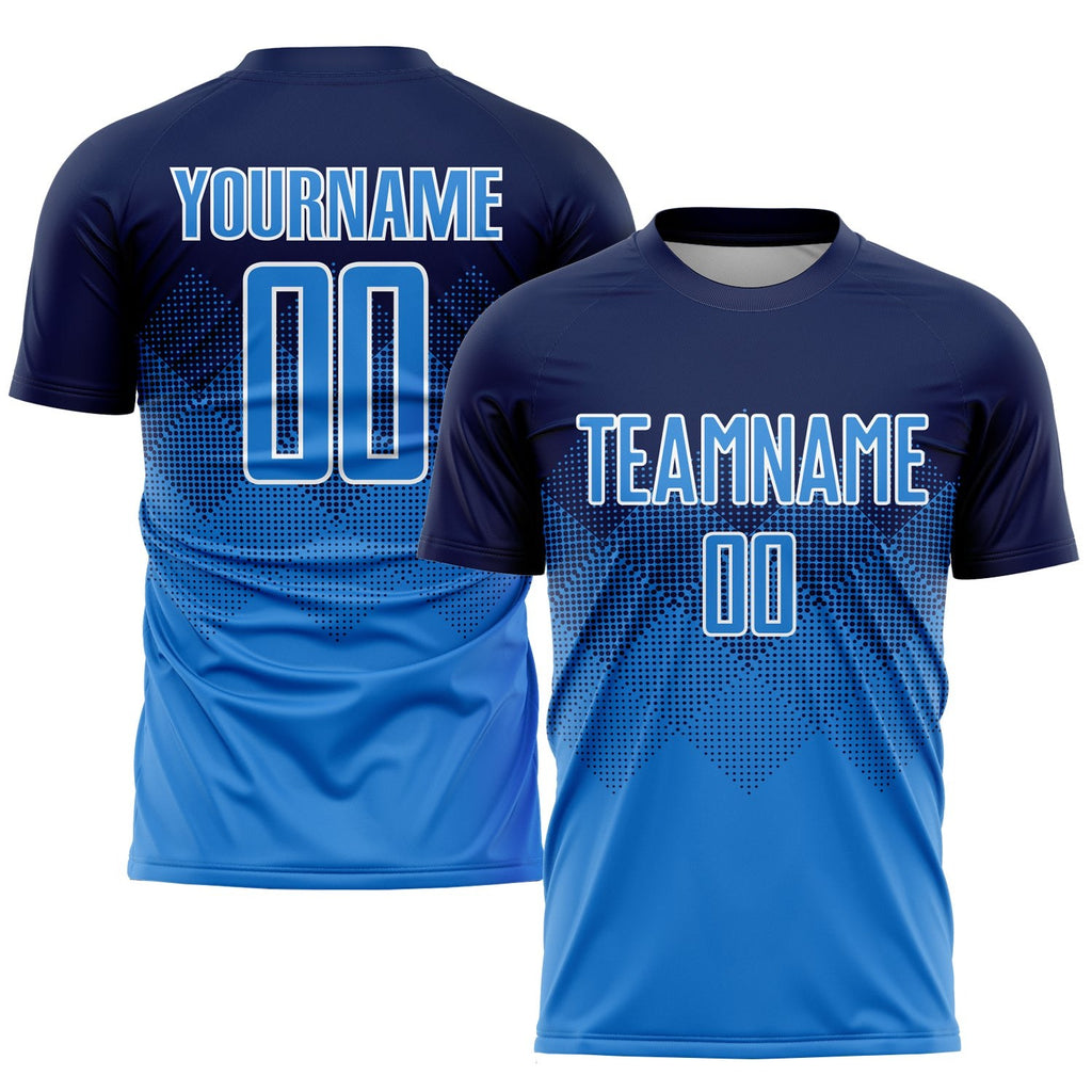 Custom Navy Powder Blue-White Sublimation Soccer Uniform Jersey photo 1