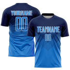 Custom Navy Powder Blue-White Sublimation Soccer Uniform Jersey photo 1