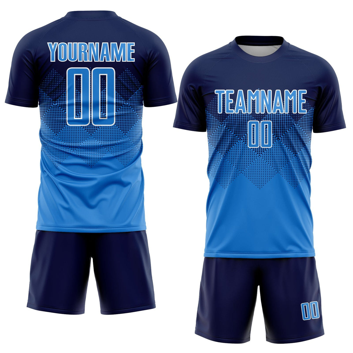Custom Navy Powder Blue-White Sublimation Soccer Uniform Jersey photo 2