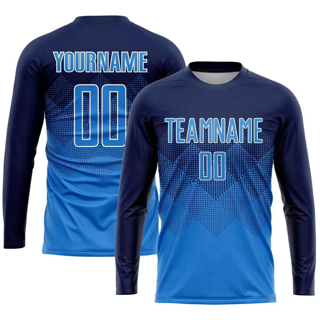 Custom Navy Powder Blue-White Sublimation Soccer Uniform Jersey photo 3