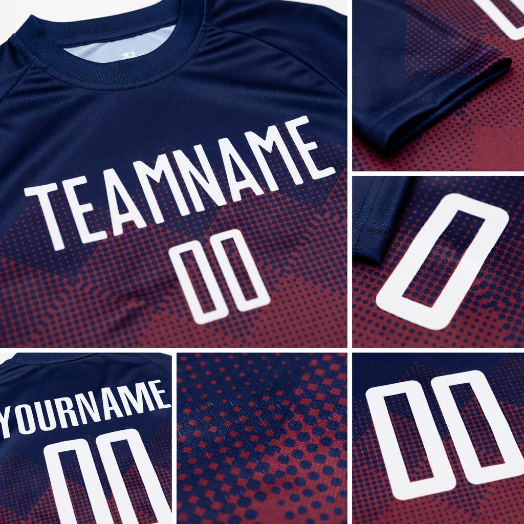 Custom Navy White-Crimson Sublimation Soccer Uniform Jersey detail