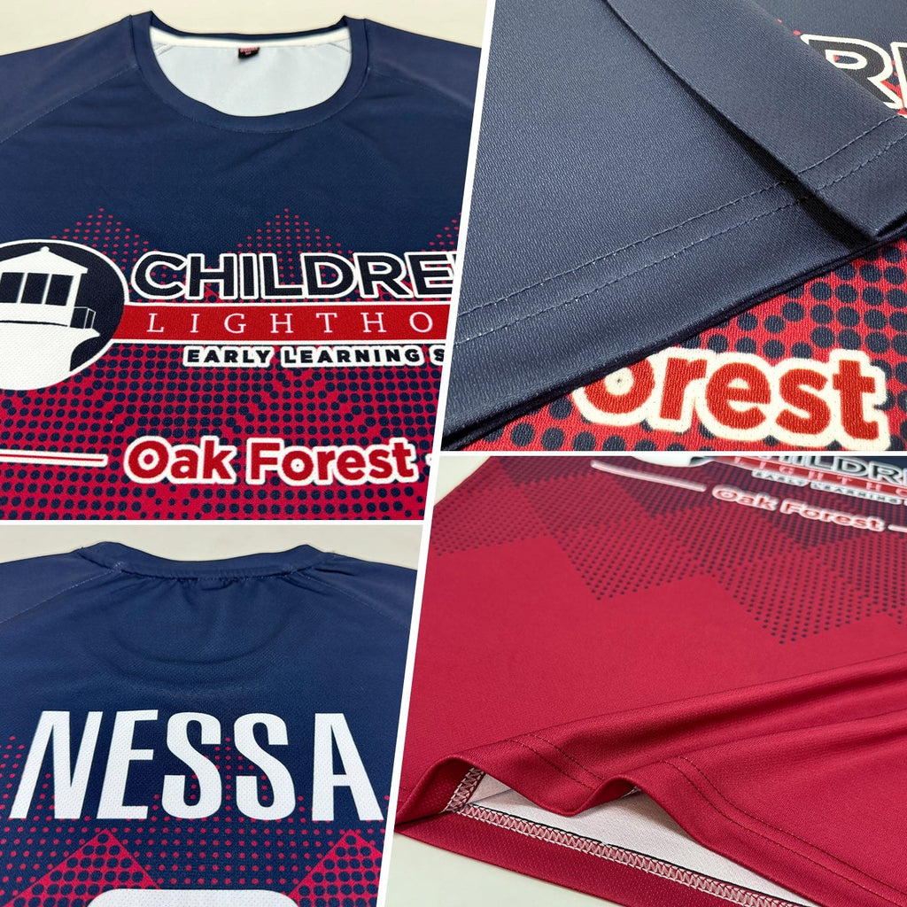 Custom Navy White-Crimson Sublimation Soccer Uniform Jersey photo 3