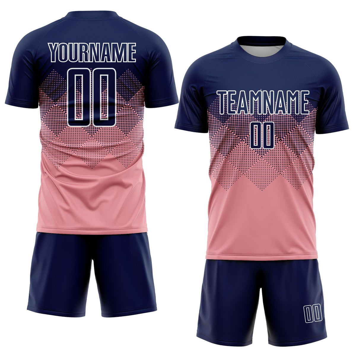 Custom Medium Pink Navy-White Sublimation Soccer Uniform Jersey photo 2