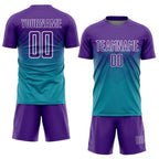 Custom Teal Purple-White Sublimation Soccer Uniform Jersey photo 2