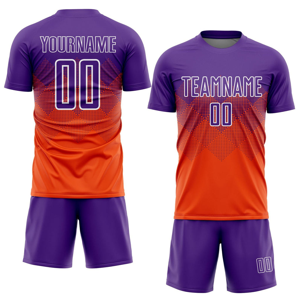 Custom Orange Purple-White Sublimation Soccer Uniform Jersey photo 2