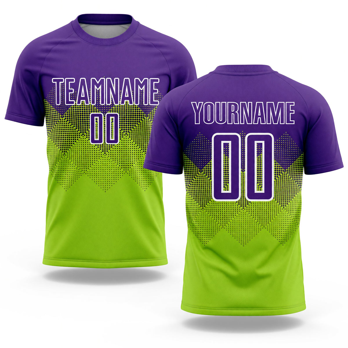 Custom Neon Green Purple-White Sublimation Soccer Uniform Jersey
