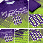 Custom Neon Green Purple-White Sublimation Soccer Uniform Jersey detail