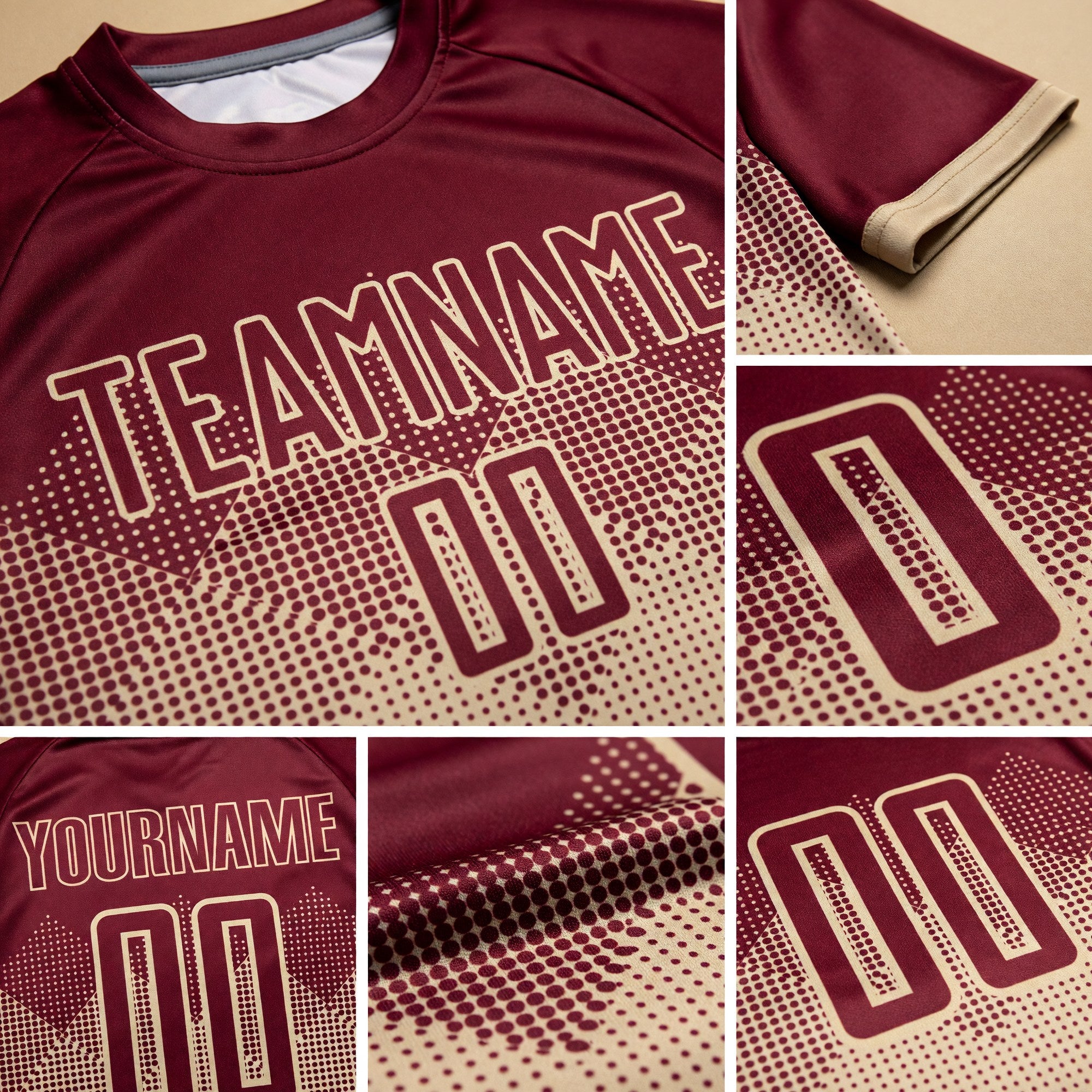 Custom Cream Crimson Sublimation Soccer Uniform Jersey detail