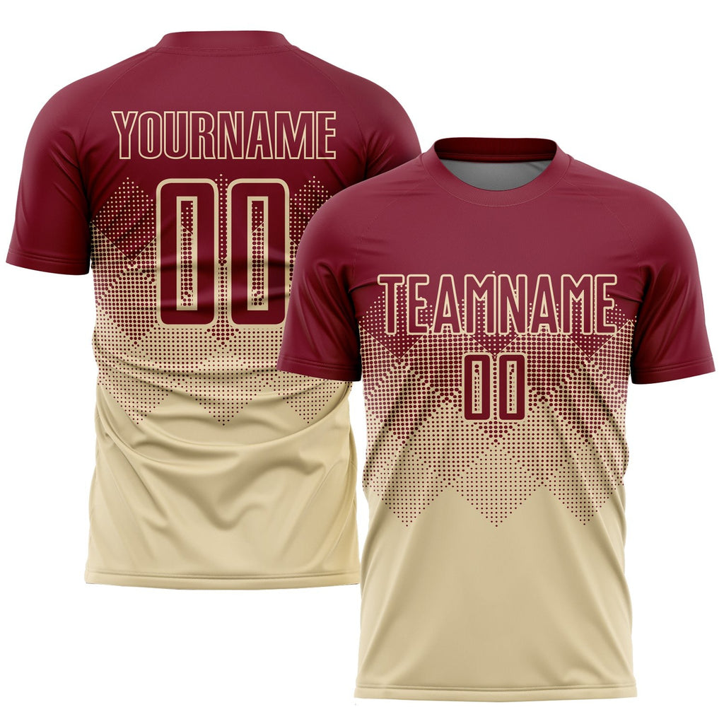 Custom Cream Crimson Sublimation Soccer Uniform Jersey photo 1