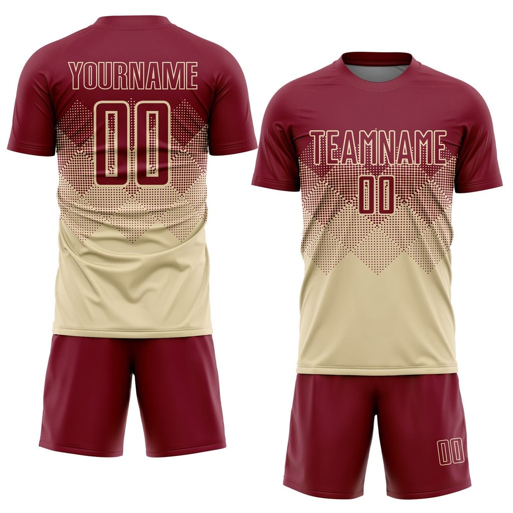 Custom Cream Crimson Sublimation Soccer Uniform Jersey photo 2