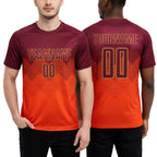 Custom Orange Crimson-Old Gold Sublimation Soccer Uniform Jersey worn front and back