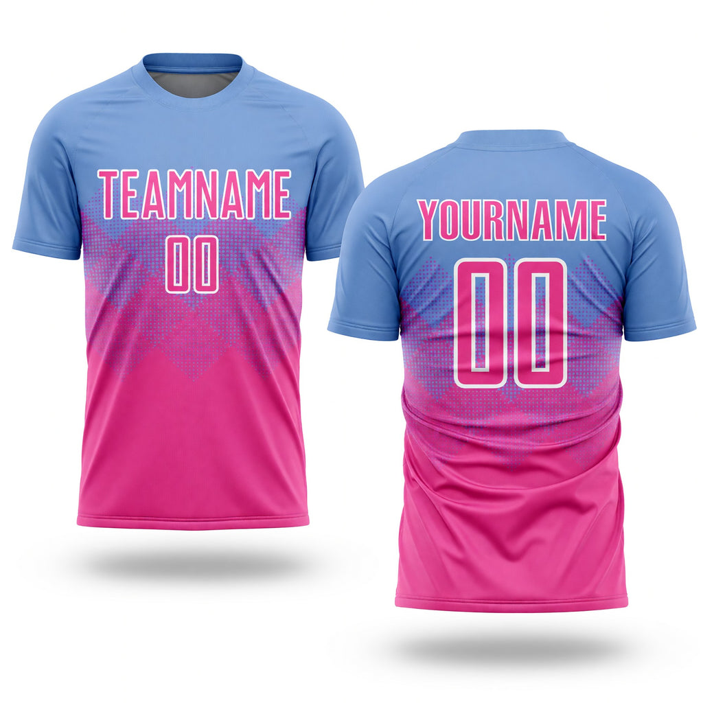 Custom Light Blue Pink-White Sublimation Soccer Uniform Jersey