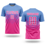 Custom Light Blue Pink-White Sublimation Soccer Uniform Jersey