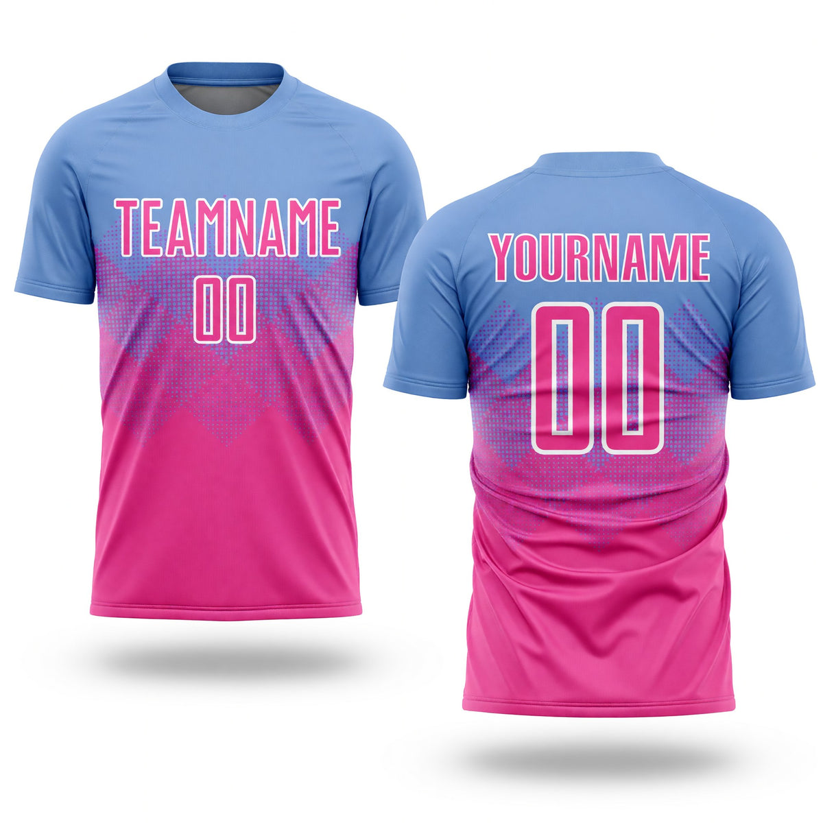 Custom Light Blue Pink-White Sublimation Soccer Uniform Jersey