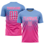 Custom Light Blue Pink-White Sublimation Soccer Uniform Jersey photo 1