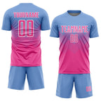 Custom Light Blue Pink-White Sublimation Soccer Uniform Jersey photo 2