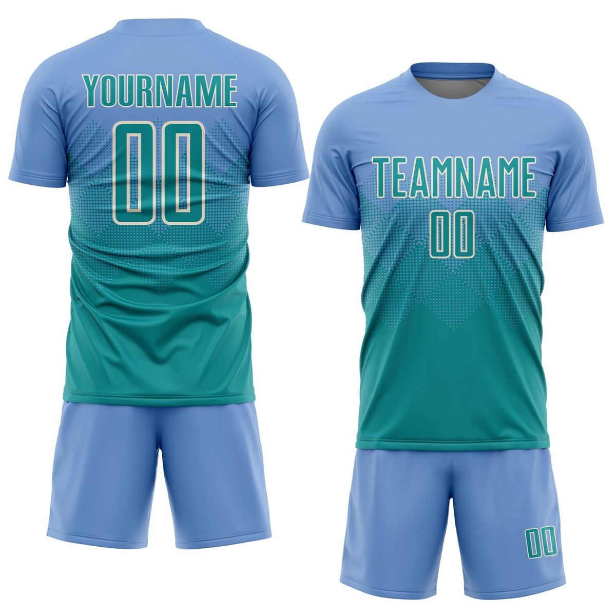 Custom Light Blue Teal-Cream Sublimation Soccer Uniform Jersey photo 2