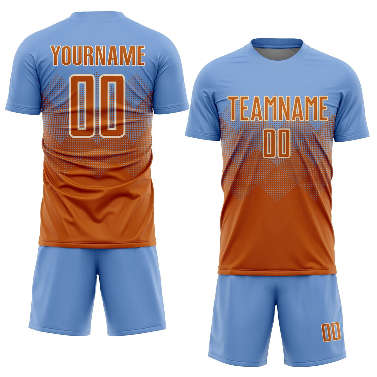 Custom Light Blue Texas Orange-Cream Sublimation Soccer Uniform Jersey photo 2