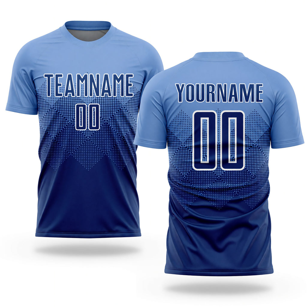 Custom Light Blue Navy-White Sublimation Soccer Uniform Jersey