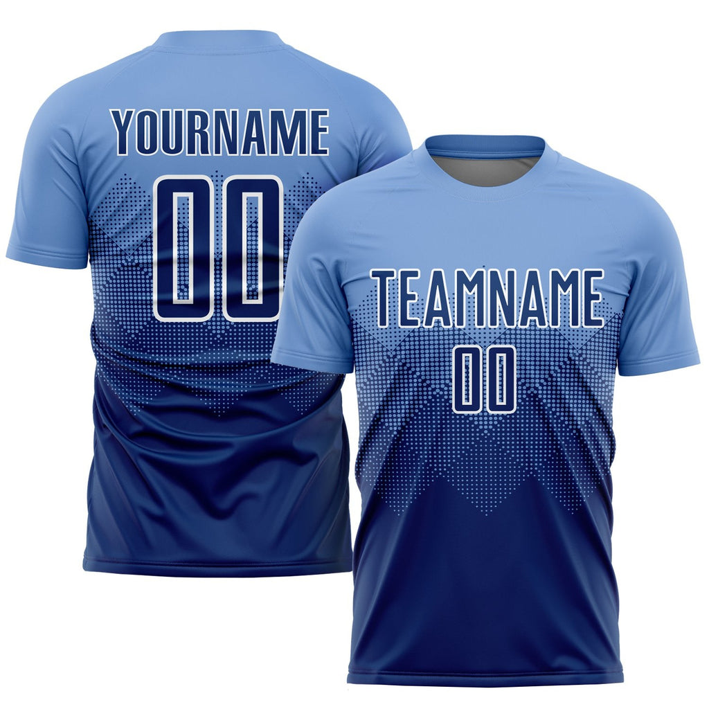 Custom Light Blue Navy-White Sublimation Soccer Uniform Jersey photo 1